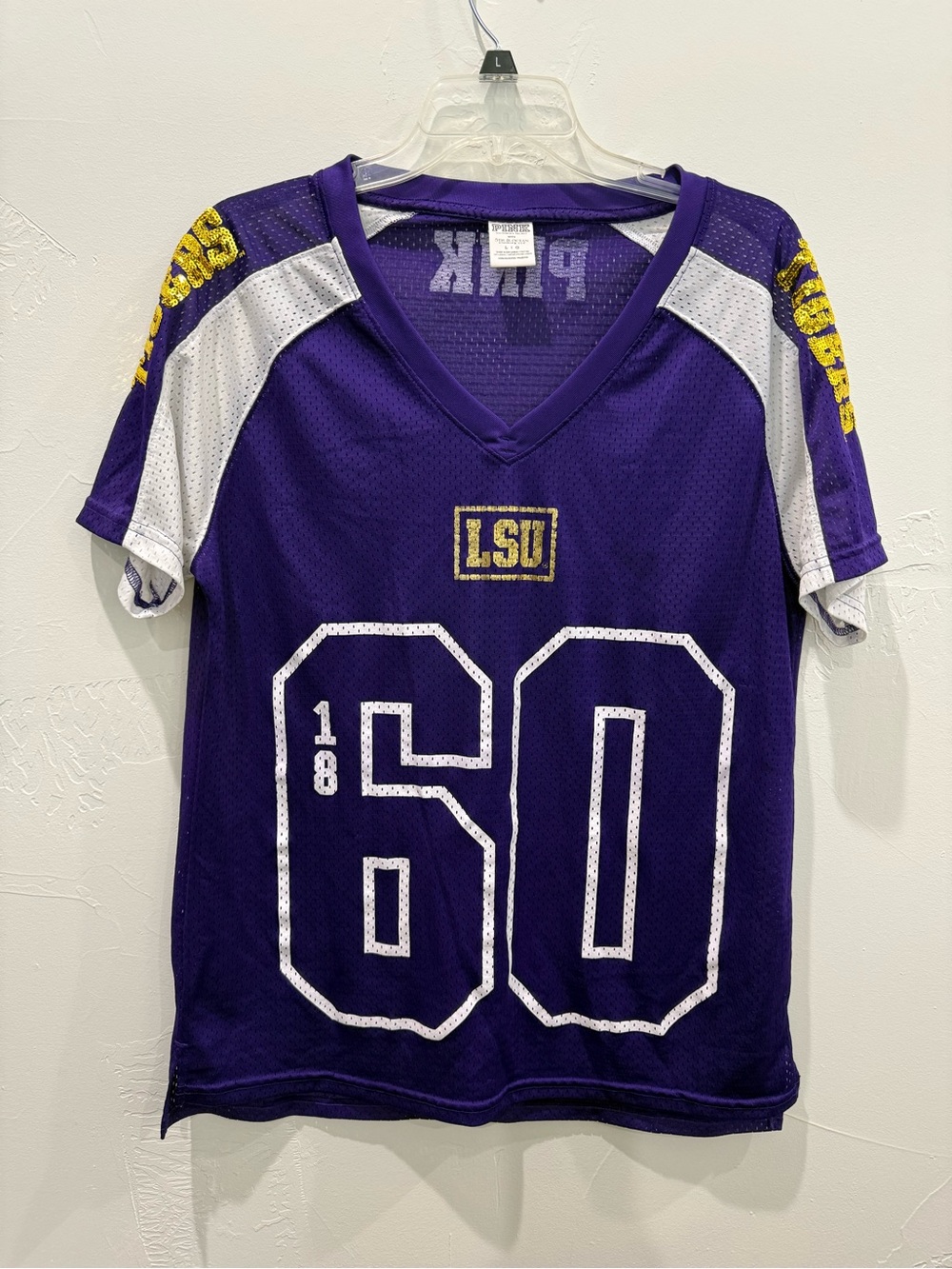 PINK Victoria's Secret LSU Purple & White Jersey Top